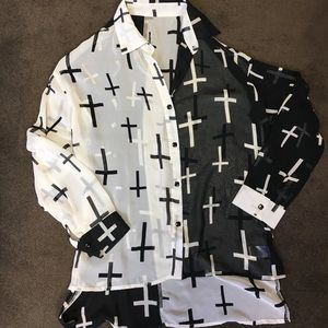 Sheer Hi-Low Blouse with crosses ♠️